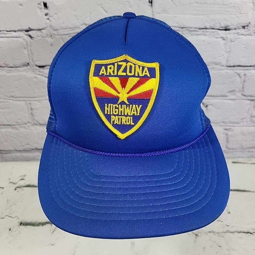Vintage Trucker‎ Hat Arizona Highway Patrol Patch Mens Blue Rope Snapback Cap